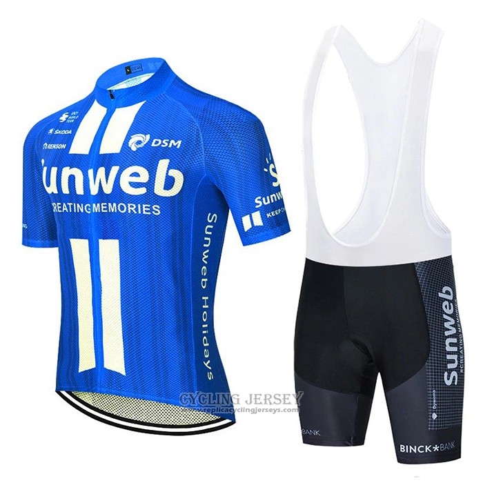 2020 Cycling Jersey Sunweb Blue White Short Sleeve And Bib Short